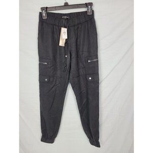 Banana Republic Womens Draw String Waist Cargo Pants Elastic Ankle Black XXS P